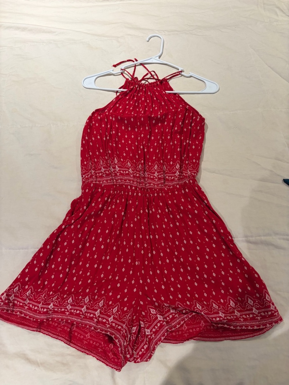 H&M Red Patterned Halter Romper